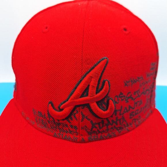 Vintage Atlanta Braves Wool Hat Cap Fitted 7 1/8 Fitted New Era 59Fifty Red - Picture 2 of 9